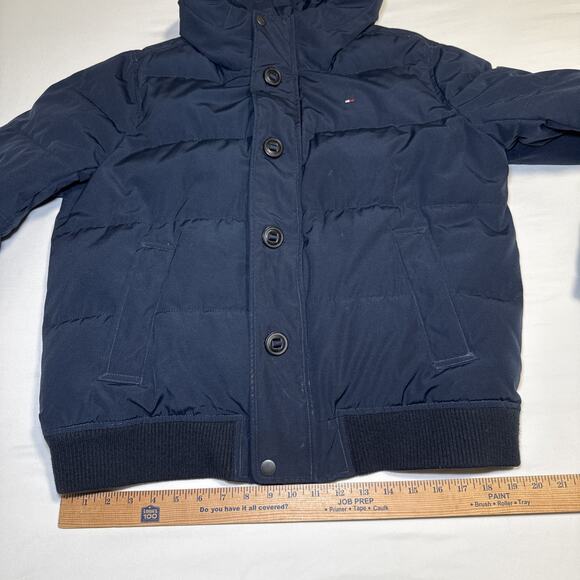 Tommy Hilfiger Mens Large Puffer Jacket Hooded Winter Coat Logo Patch Navy Blue - Picture 11 of 16